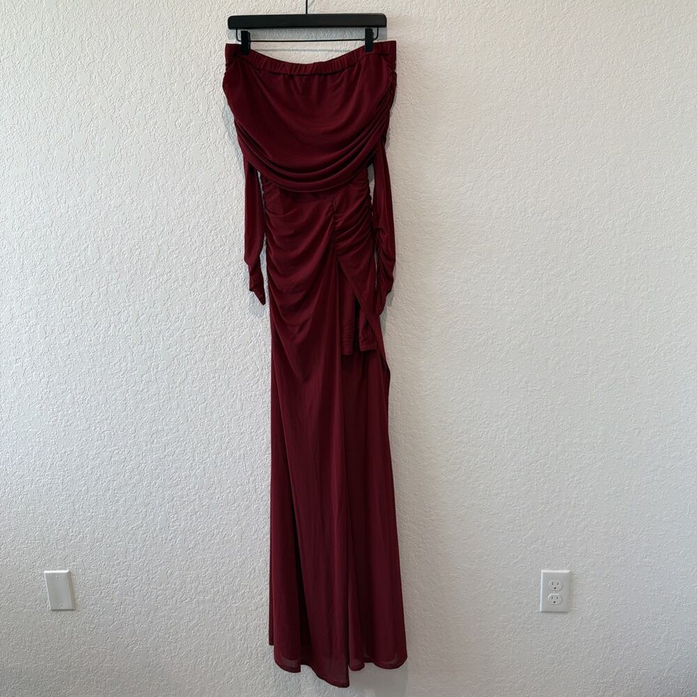 Majorelle Hampton Gown Off Shoulder Mesh Details Deep Garnet Burgundy Wine Small